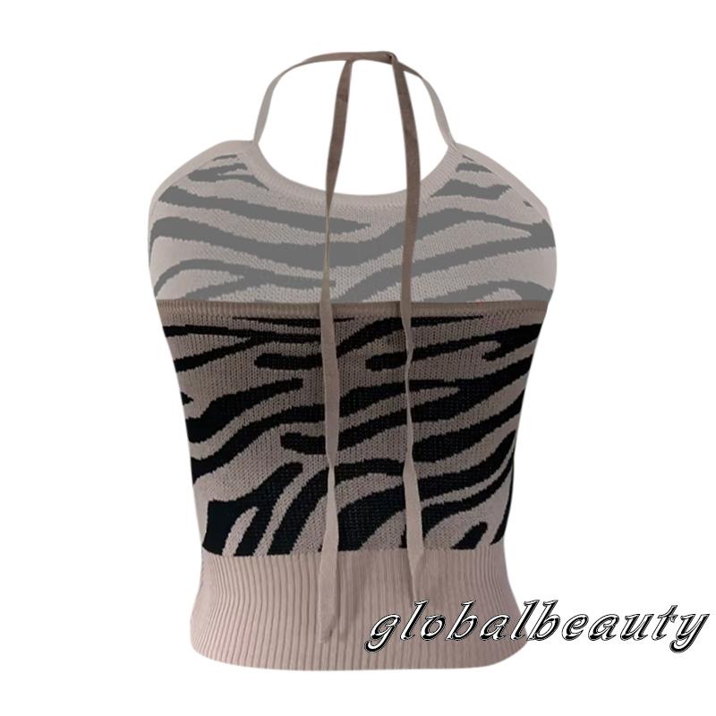 Áo Croptop Hai Dây Dệt Kim Mỏng Họa Tiết Ngựa Vằn Thời Trang Mùa Hè Cho Nữ