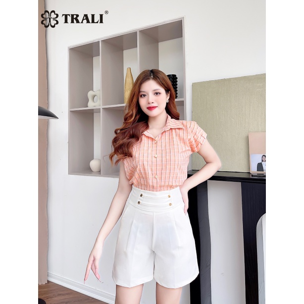 Áo Sơ Mi Nữ TRALI 23149 Màu Kẻ Cam