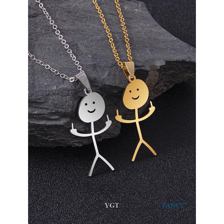 Ygt Vòng cổ Bằng Thép Không Gỉ Mặt Hình Ngón Tay Giữa Vui Nhộn Cá Tính