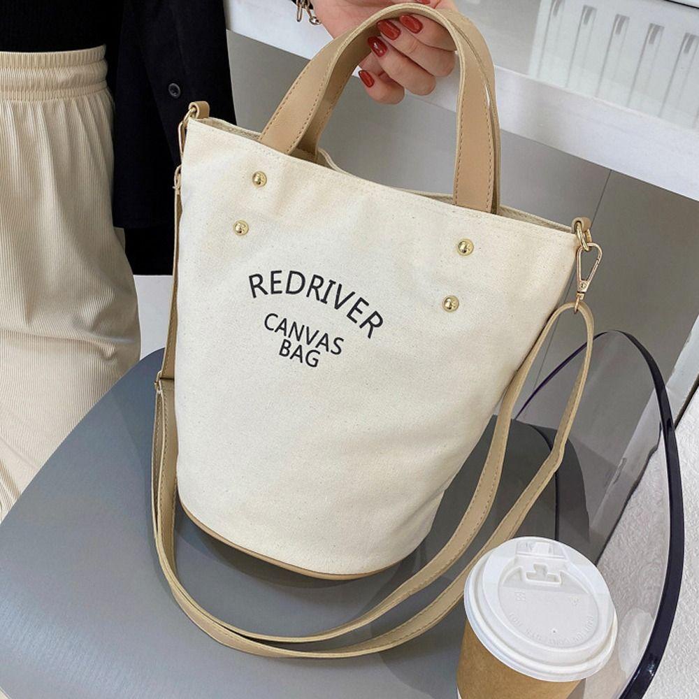 BLISS Túi Xách Vải Canvas Phối Da Sức Chứa Lớn Kiểu Dáng Đơn Giản Thanh Lịch Dễ Phối Đồ