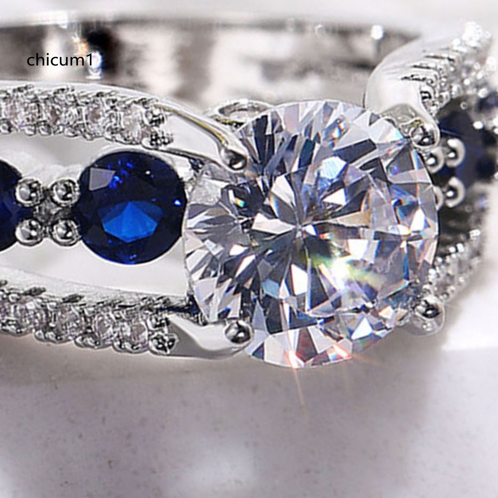 Nhẫn Đính Đá Zircon Màu Xanh Dương Thời Trang Cho Nữ