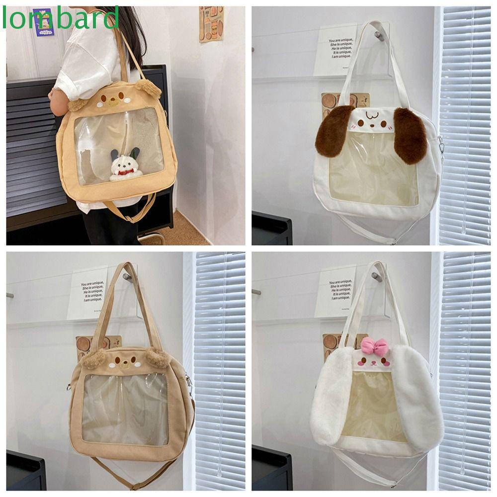 LOMBARD Túi Đeo Chéo Vải Canvas Trong Suốt Hình Chú Chó Cinnamoroll Phong Cách Nhật Bản Dễ Thương Cho Học Sinh / Bé Gái