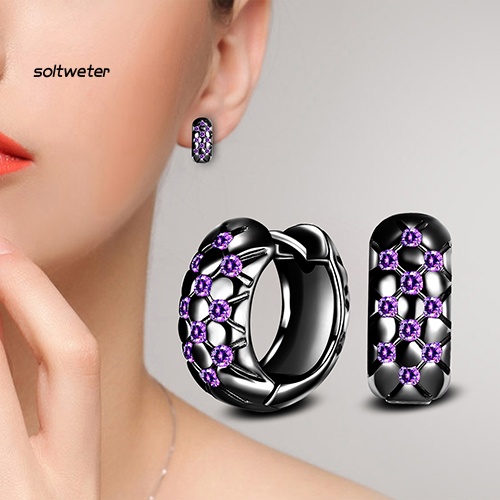 Bông Tai Dạng Vòng Đính Đá Zircon Màu Tím Thanh Lịch Cho Nữ