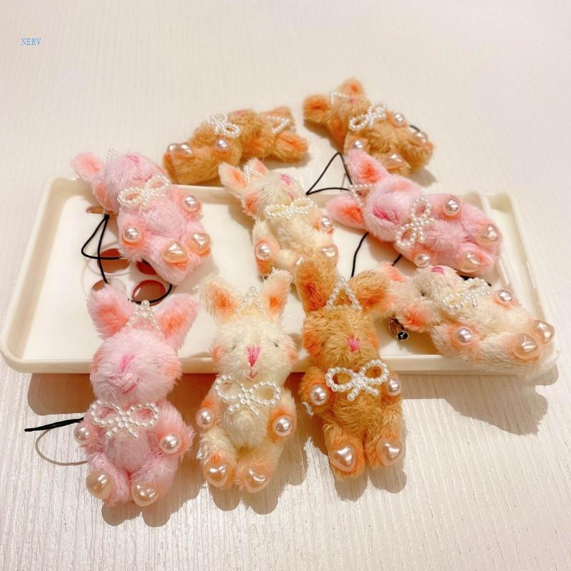 Móc Khóa Thỏ Bông Đính Ngọc Trai Và Nơ Dễ Thương