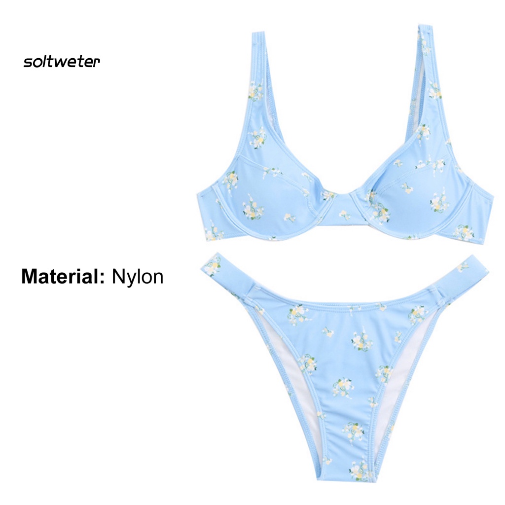 Bộ Đồ Bơi Bikini 2 Mảnh Hở Vai Họa Tiết Hoa Quyến Rũ Cho Nữ