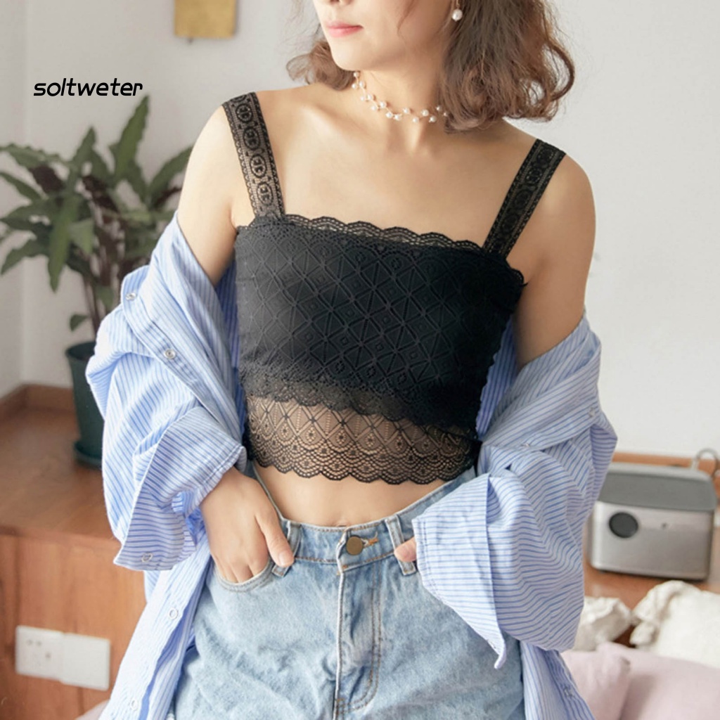 Áo Lót Ren Không Tay Có Mút Đệm Ngực Màu Sắc Đơn Giản Thoải Mái Dành Cho Nữ