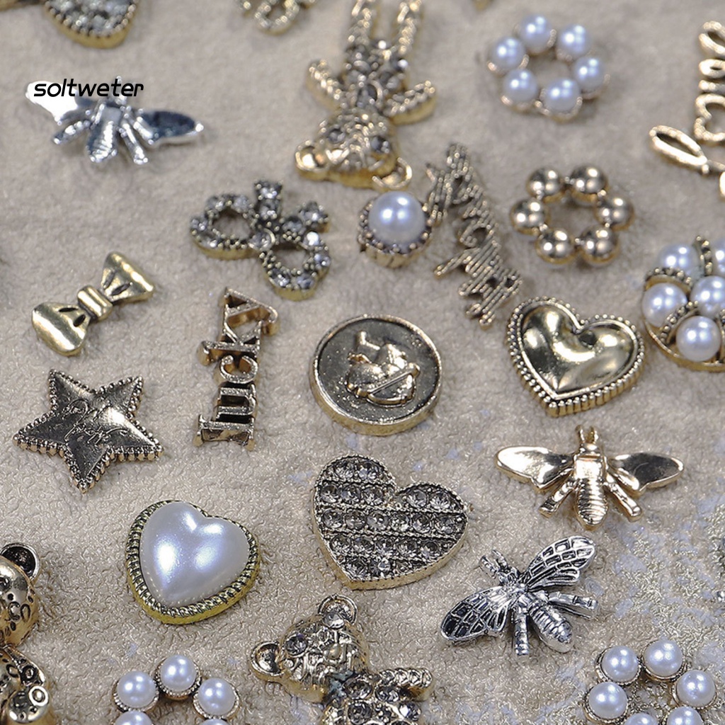 Set 8 / 10 / 20 Phụ Kiện Trang Trí Móng Tay Nghệ Thuật Nhiều Hình Dạng Không Phai Màu Phong Cách Vintage Charms Bằng Kim Loại Dành Cho Nữ