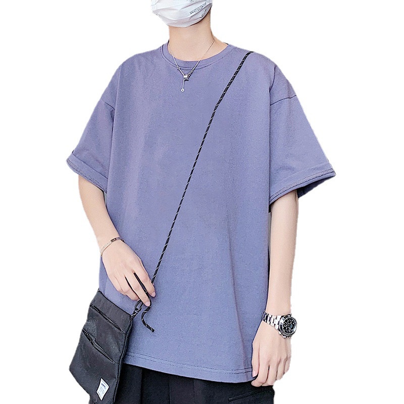 áo phông nam form rộng trắng Tay Ngắn Màu Trơn Dáng Rộng Phong Cách Hong Kong Thời Trang Mùa Hè HZFMC1801