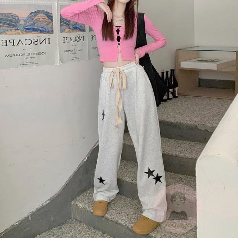 Quần Dài Dáng Suông In Họa Tiết Ngôi Sao Phối Túi Bên Hông Cá Tính Cho