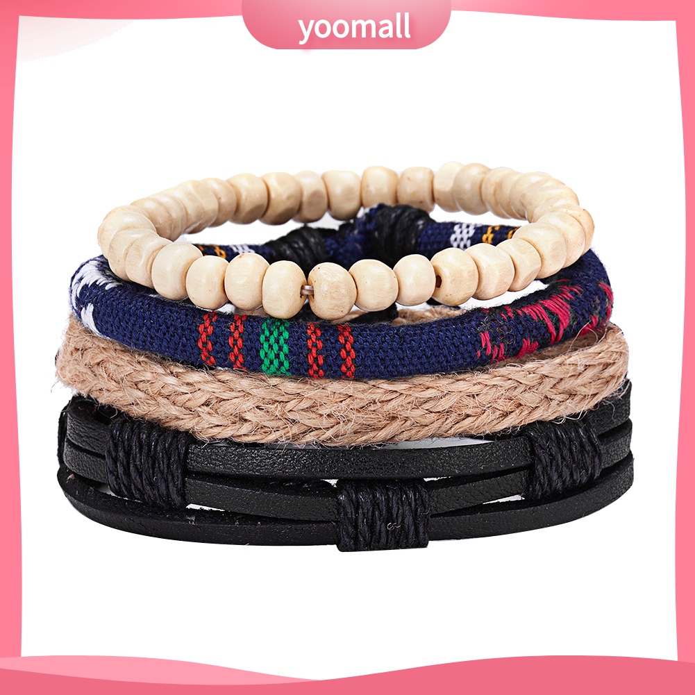 Set 4 Vòng Tay Giả Da Thời Trang Vintage Cho Nam