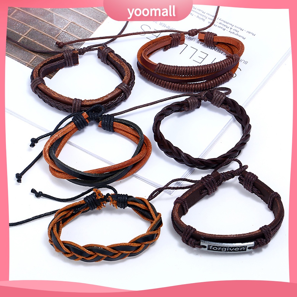 Set 6 Vòng Tay Giả Da Thời Trang Cho Nam