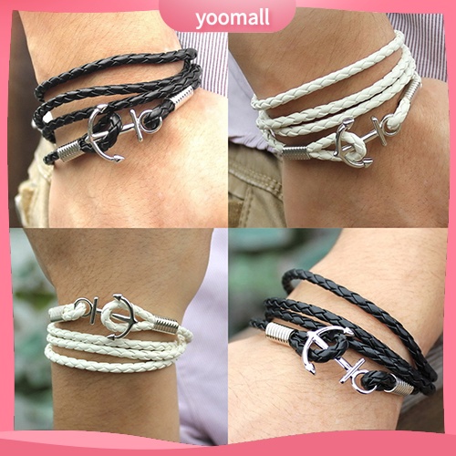 [YM] Vòng Tay Giả Da Nhiều Lớp Gắn Mỏ Neo Vô Cực Cho Nam