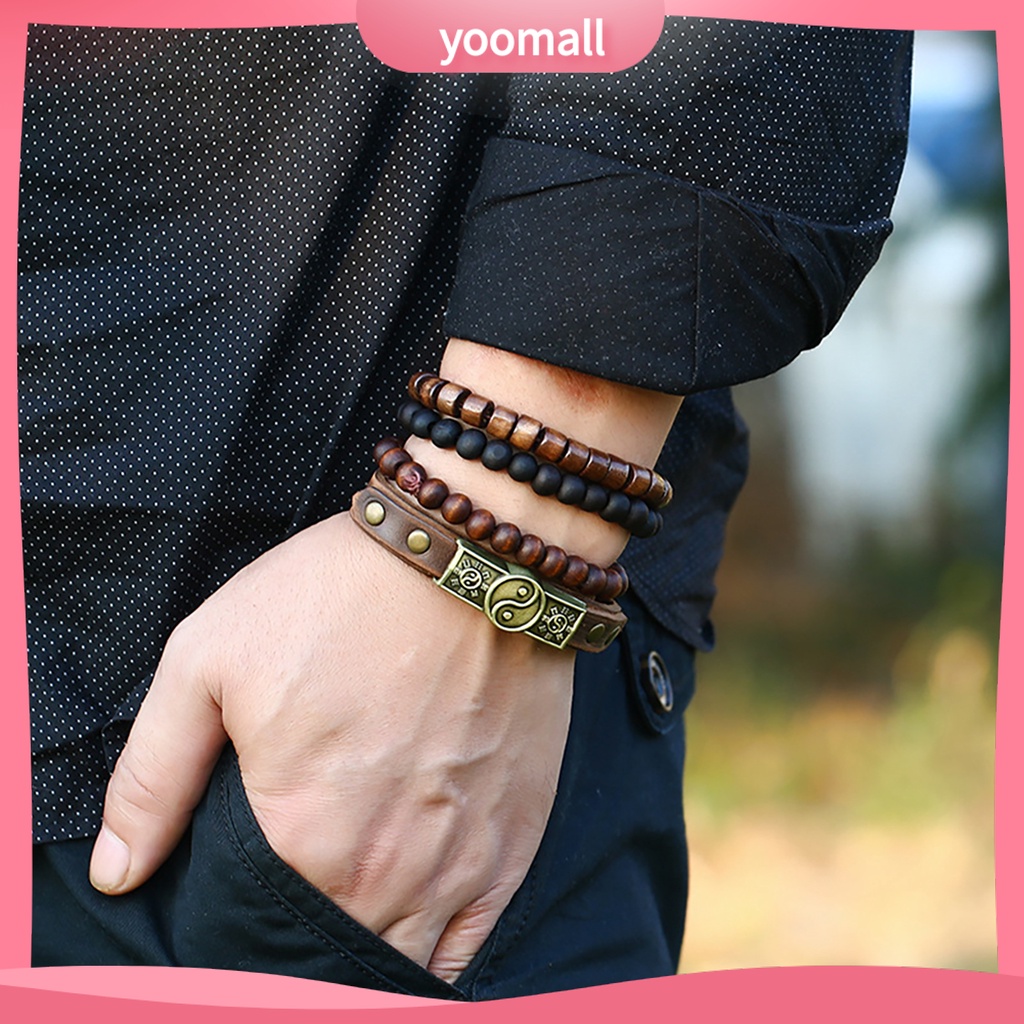 Bộ 4 Vòng Tay Da Xỏ Hạt Đơn Giản Nhiều Lớp Dễ Sử Dụng