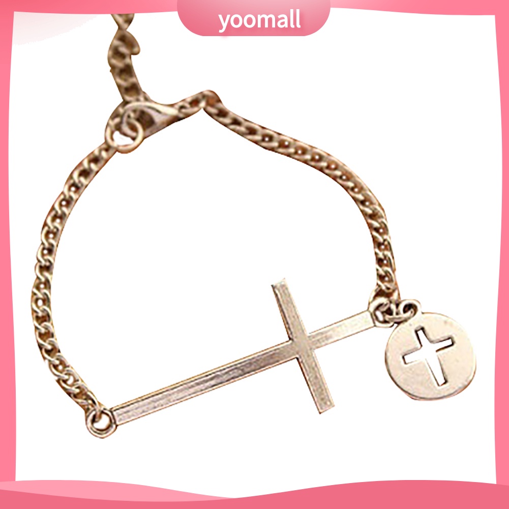 [YM] Vòng Đeo Tay Dây Xích Dài Mặt Thánh Giá Có Thể Điều Chỉnh Kích Thước Dành Cho Nữ