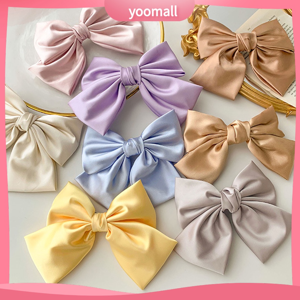 Kẹp Tóc Nơ Satin Trơn Mịn Trang Trí Xinh Xắn Cho Nữ
