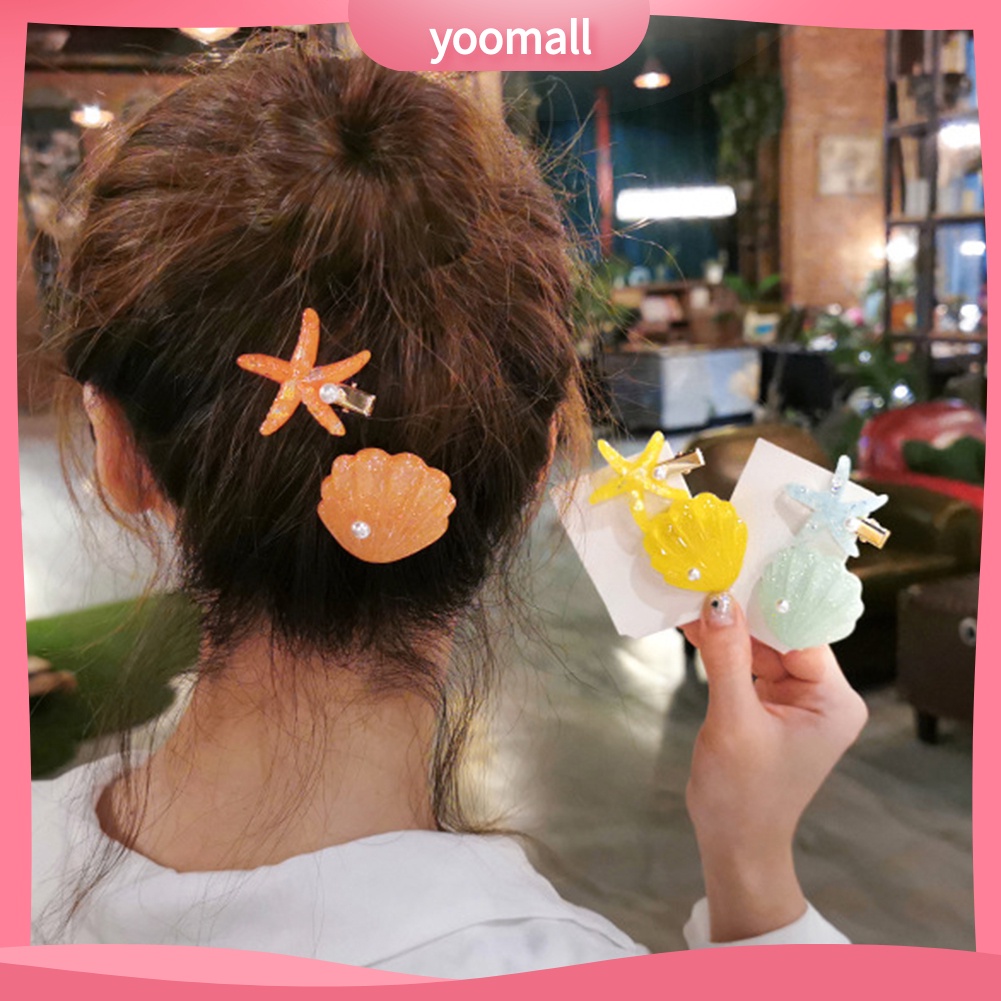 Set 2 Kẹp Tóc Hình Vỏ Sò / Sao Biển Đính Ngọc Trai Giả Thời Trang Cho Nữ