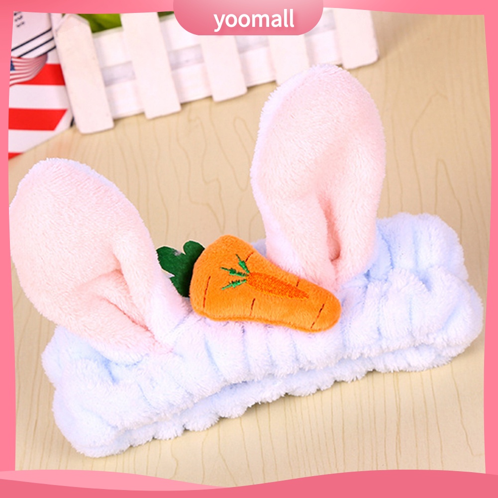 Băng Đô Tai Thỏ Bằng Vải Flannel Co Giãn Dễ Thương Dành Cho Nữ Rửa Mặt