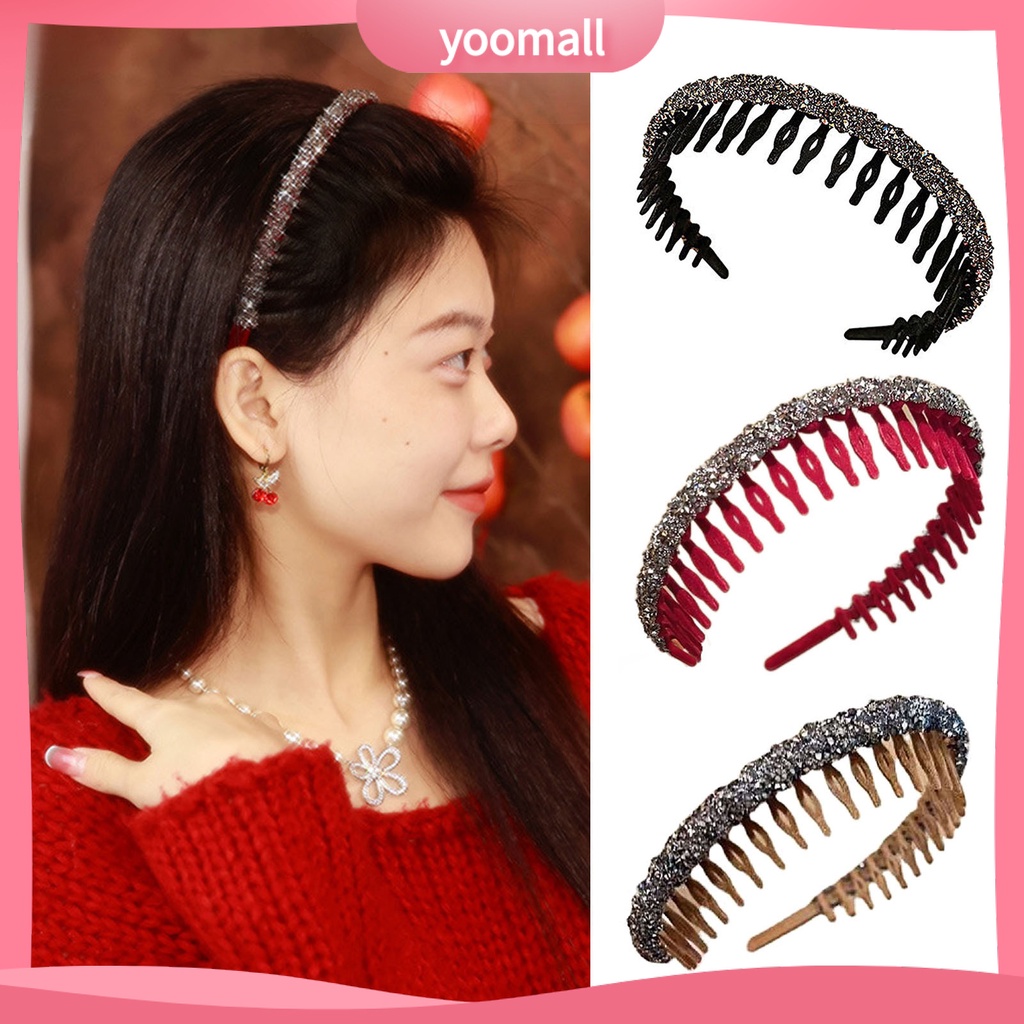 Băng đô cài tóc rửa mặt Răng Hẹp Đính Đá Lấp Lánh Chống Trượt Cho Nữ