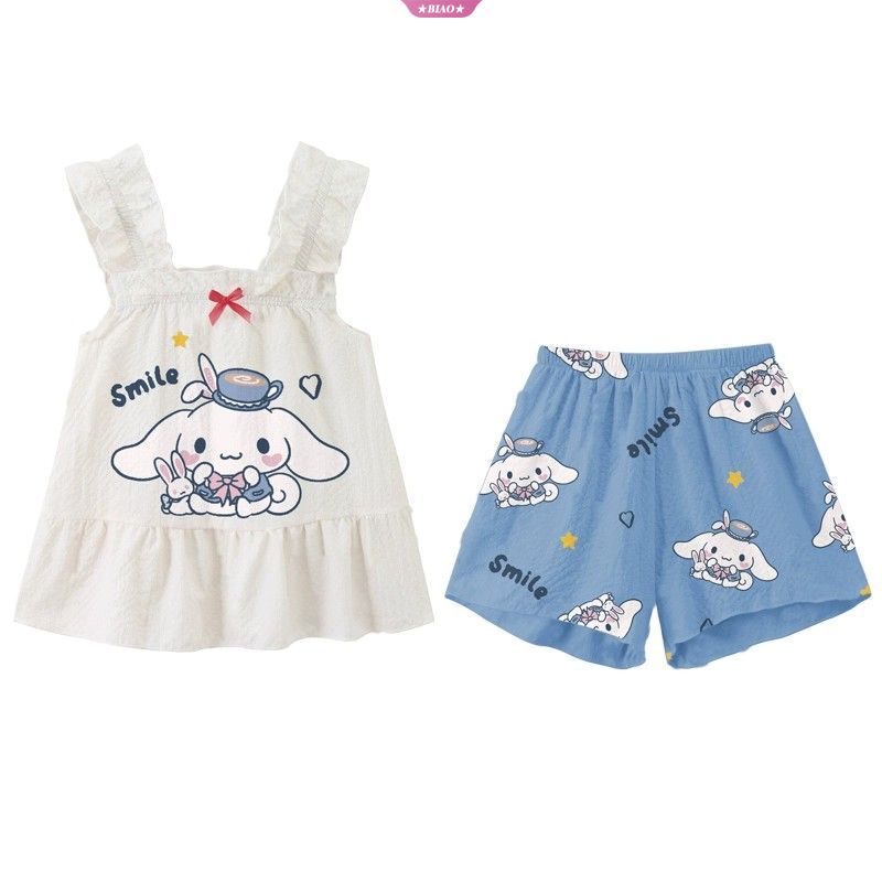 Sanrio Bộ Đồ Ngủ Hai Dây Mỏng Mùa Hè In Hình Cinnamoroll Dễ Thương Cho Bé Gái