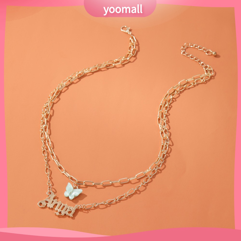 Vòng cổ Dài Hai Lớp Mặt Hình Bướm Và Chữ Cái Thời Trang