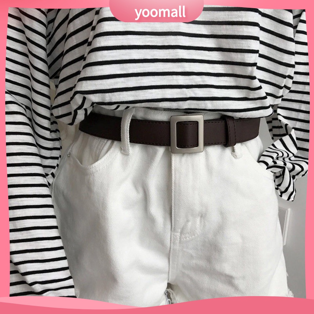 Thắt Lưng Giả Da Màu Trơn Khóa Vuông Thời Trang Cho Nữ