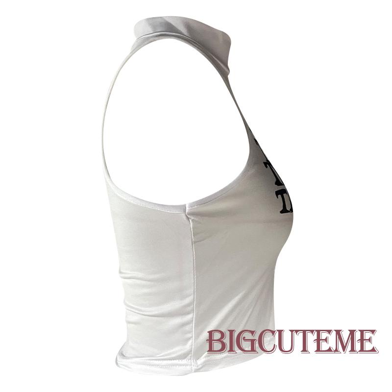 Áo Croptop Sát Nách Cổ Đứng Ôm Dáng In Chữ Thời Trang Đường Phố Mùa Hè Cho Nữ