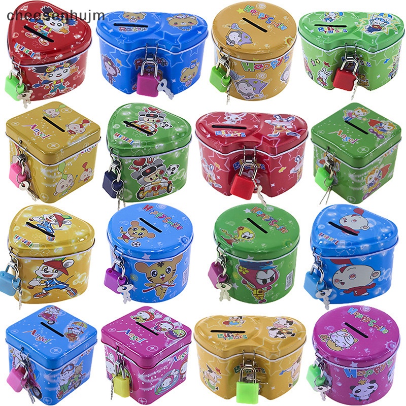 Hộp Đựng Tiền Tiết Kiệm Hình Vuông Bằng Thiếc 4 Màu Có Khóa Tiện Dụng Cho Bé