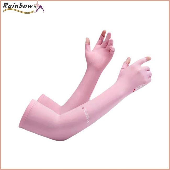 1 Cặp Găng Cánh Tay Chống Nắng Bằng Lụa Lạnh Mỏng Có Lỗ Xỏ Ngón Cái Cho Mùa Hè