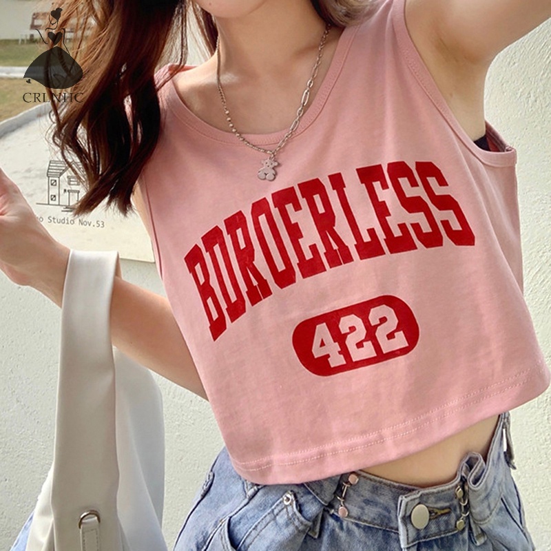 Áo Croptop Sát Nách Cổ Tròn Dáng Rộng In Chữ Thời Trang Mùa Hè Cho Nữ