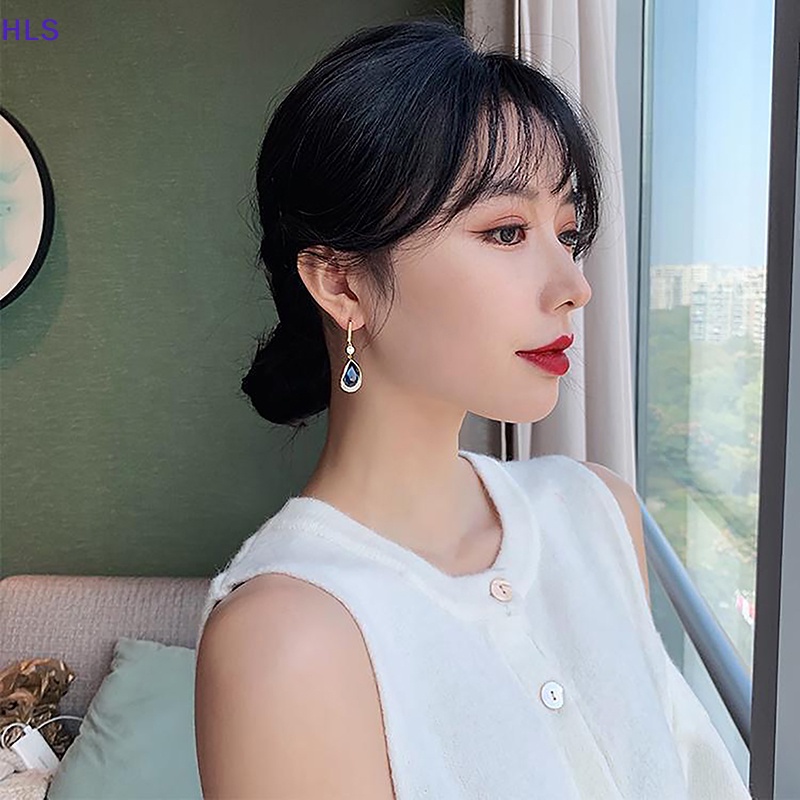 1 Đôi Bông Tai Hình Giọt Nước Pha Lê Nhẹ Nhàng Phong Cách Hàn Quốc Thời Trang Cho Nữ