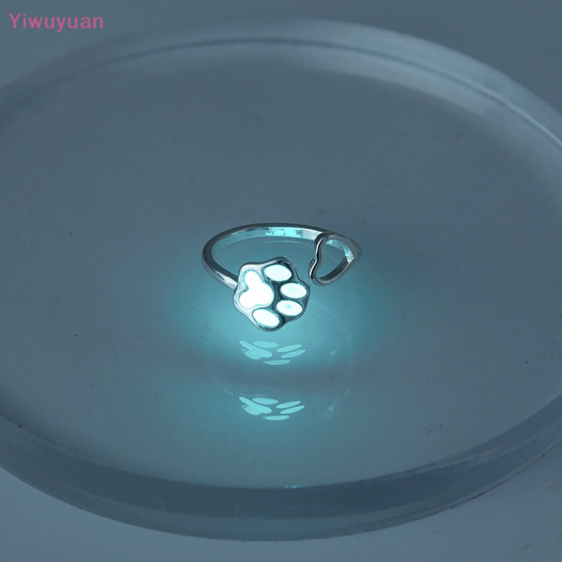 < Yiwuyuan > Nhẫn Dạ Quang Dạng Mở Hình Chân Mèo Có Thể Điều Chỉnh Quà Tặng Cho Cặp Đôi Nam Nữ Mới