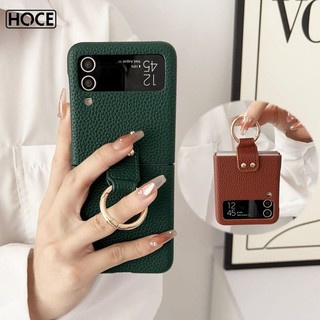 Ốp điện thoại bằng da PU họa tiết HOCE Litchi cho Samsung Z Flip 4 5 Zflip5 zflip6 ZFlip3 5G Vỏ đựng nhẫn