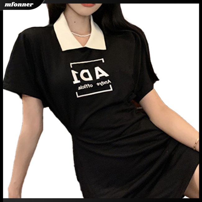 Đầm Tay Ngắn Cổ Bẻ Thêu Chữ Ôm Dáng Quyến Rũ Thời Trang Mùa Hè Cho Nữ