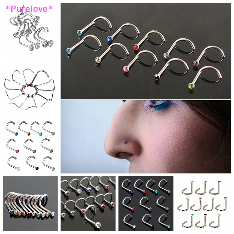 Set 10 Khuyên Mũi Bằng Thép Không Gỉ Đính Đá Cá Tính Thời Trang Mới