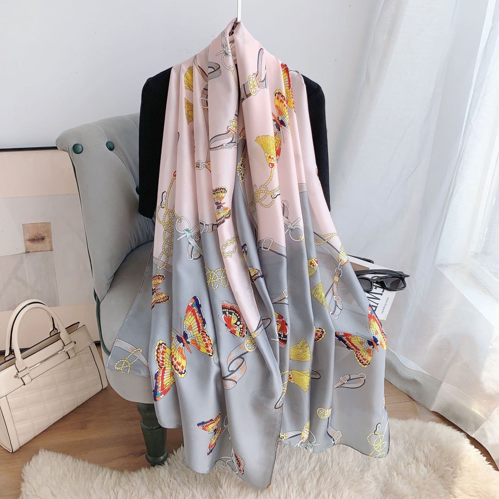 Khăn Quàng Cổ Chống Nắng Bằng Lụa Mỏng In Họa Tiết Thời Trang Phong Cách Hàn Quốc Cho Nữ