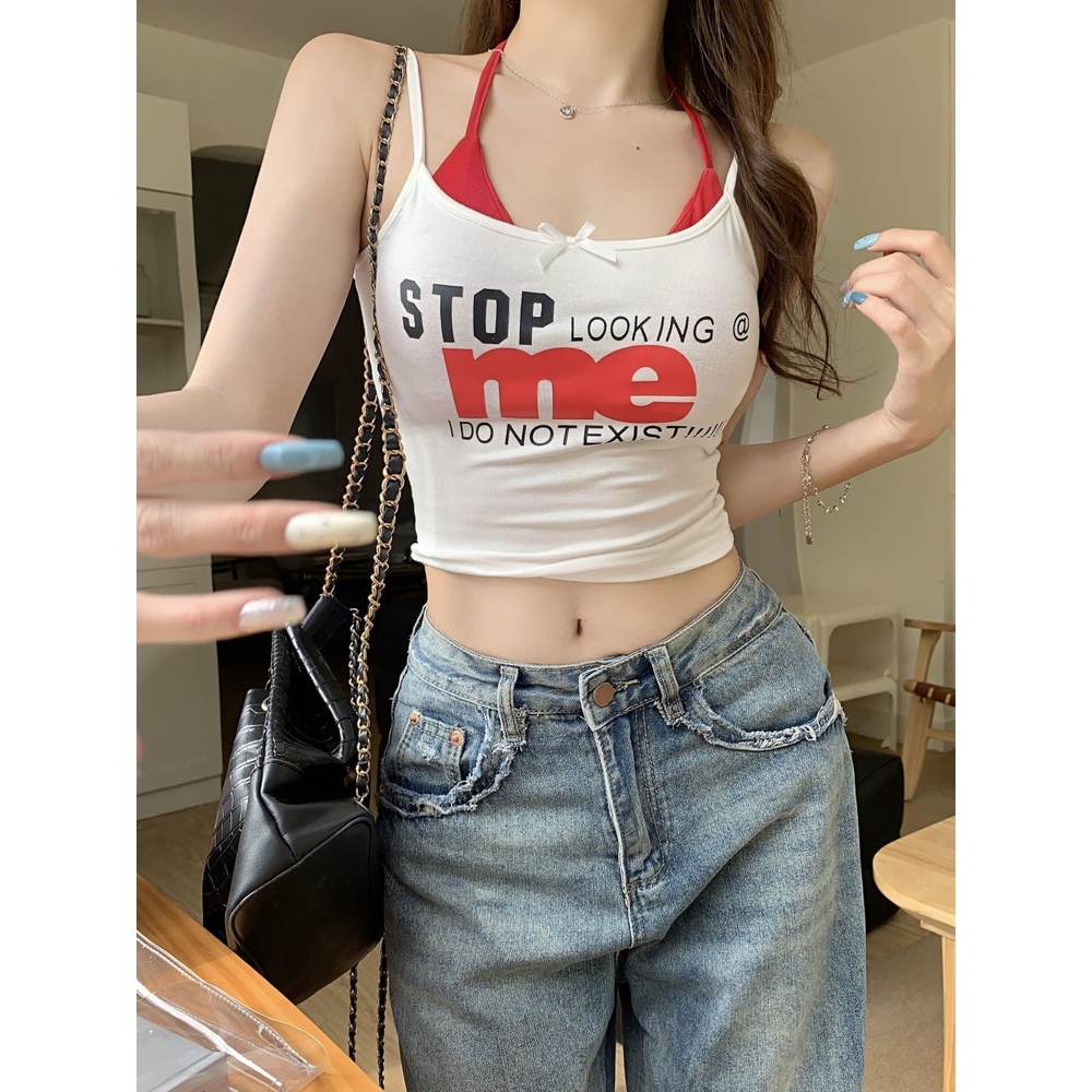 Sodazzz Áo Hai Dây In Chữ Phong Cách Mới Mùa Hè Cho Nữ