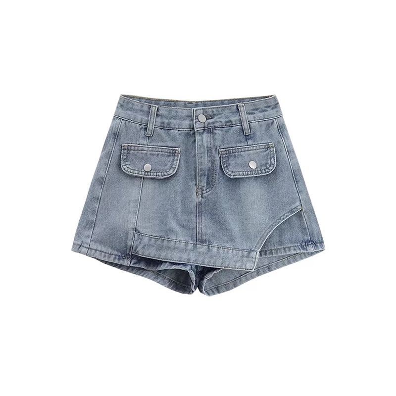 Chân Váy Denim Mỏng Lưng Cao Dáng Ôm Thiết Kế Bất Đối Xứng Cỡ Lớn Thời Trang Cá Tính Cho Nữ