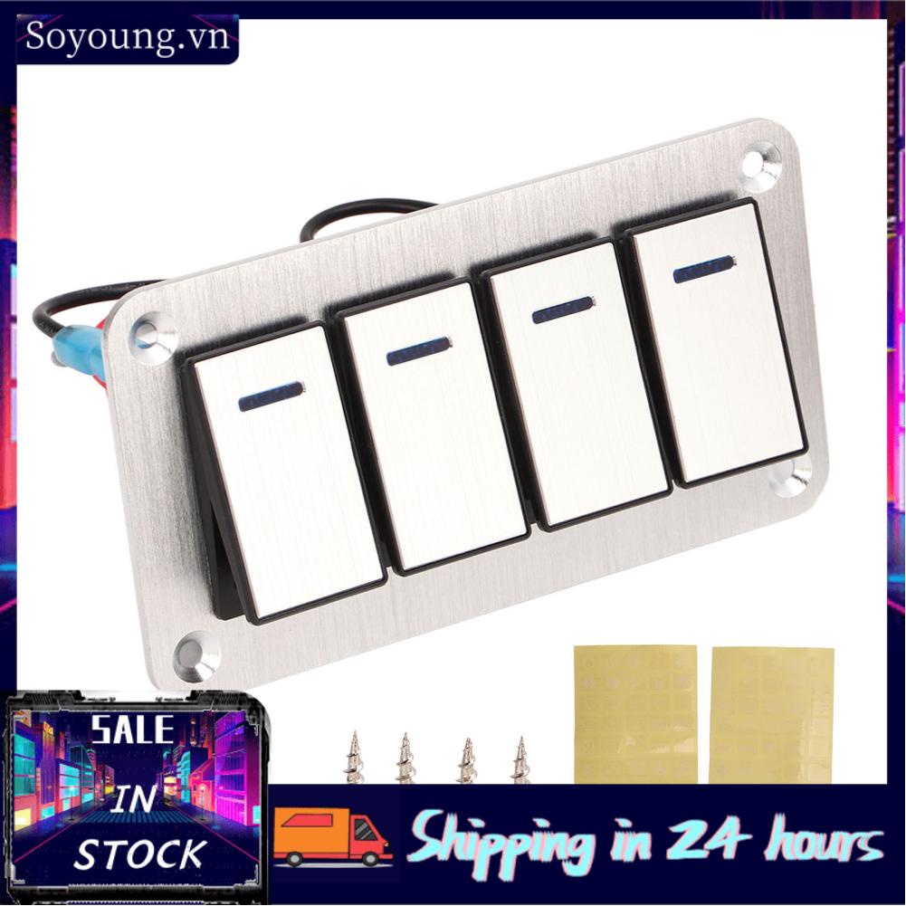 Soyoung 4 Gang Rocker Switch Brushed Process Blue Backlight Marine Boat with DIY  for Cars RVs Buses Trailers UTV