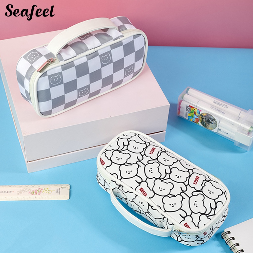 Túi Đựng Bút Bằng Vải Sức Chứa Lớn Có Tay Cầm Và Khóa Kéo Cho Học Sinh