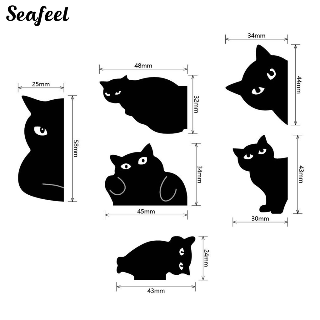 Bộ 6 Thẻ Đánh Dấu Trang Sách Hình Mèo Đen Đáng Yêu Có Thể Tái Sử Dụng