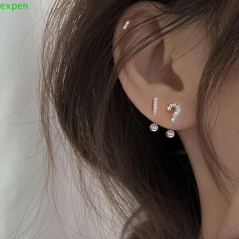 EXPEN Bông Tai Bạc Hình Biểu Tượng Câu Hỏi Đính Đá Sang Trọng