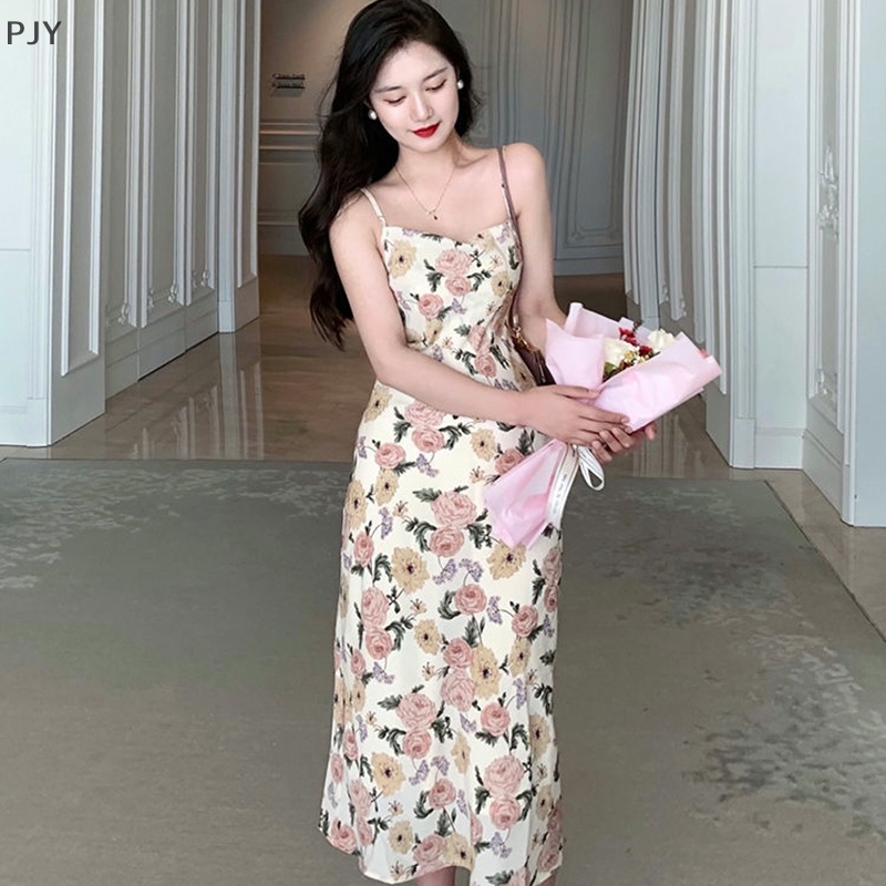 Đầm Midi Hai Dây Không Tay In Hoa Thời Trang Mùa Hè PJ