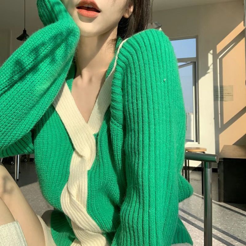 Áo Khoác Cardigan Dệt Kim Cổ Chữ V Thiết Kế Mới Đơn Giản Thời Trang Dành Cho Nữ