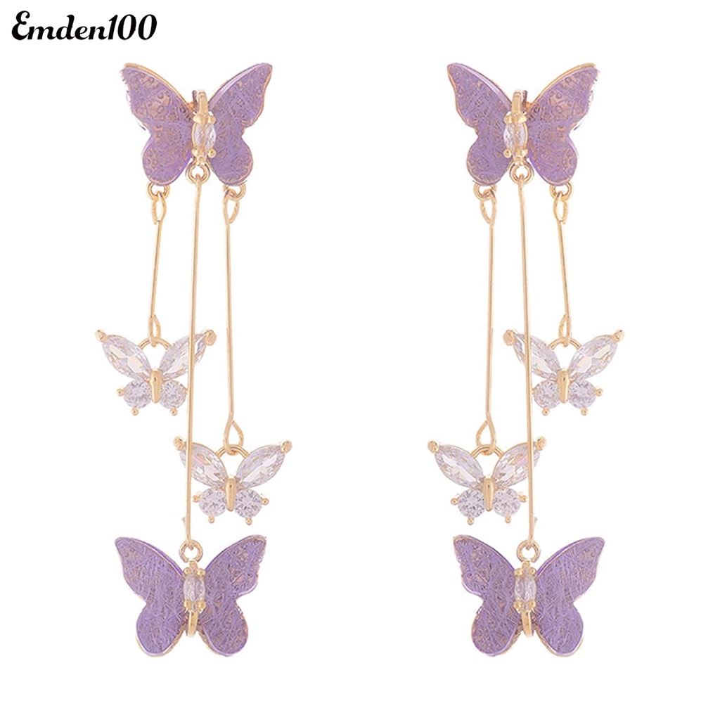 1 Đôi Bông Tai Dài Hình Bướm Đính Đá Sang Trọng Cho Nữ