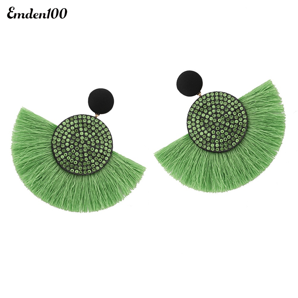 Bông Tai Hình Quạt Đính Đá Tua Rua Thời Trang