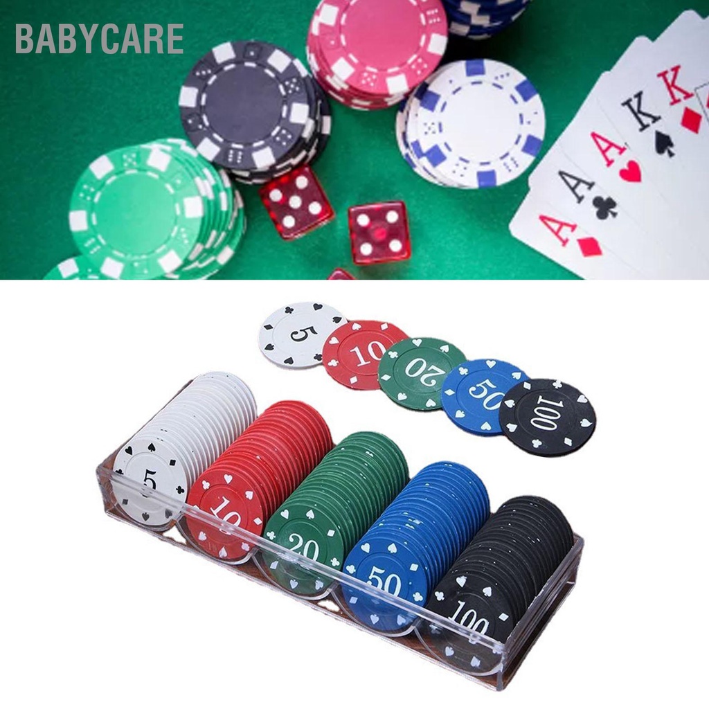 Babycare Có hàng sẵn Bộ 100 Chip Poker 5 Mệnh Giá In Rõ Nét Tinh Xảo Trò Chơi Đồng Xu Có Hộp Bảo Quản Cho Bàn