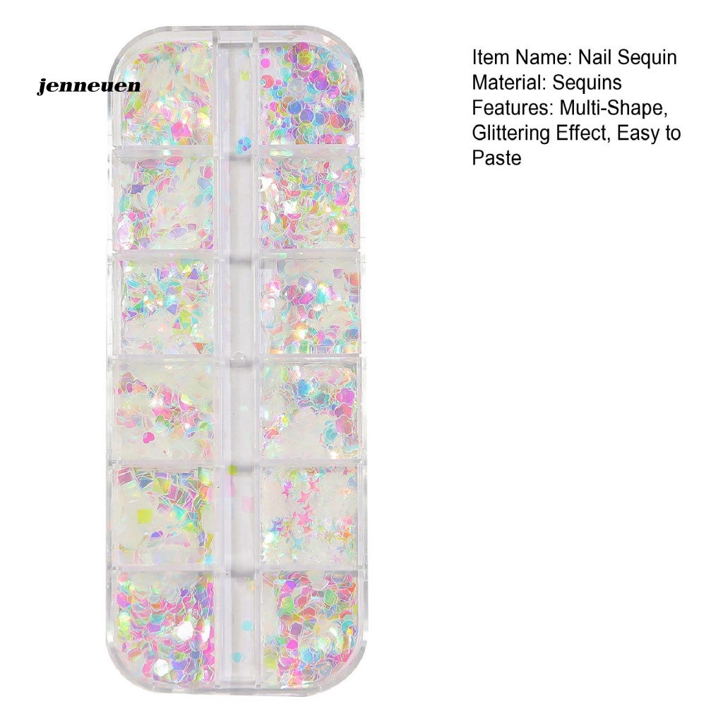 1 Hộp 12 Ngăn Đựng Hạt Tròn / Vuông Đa Năng Trang Trí Móng Tay Cho Bạn Gái