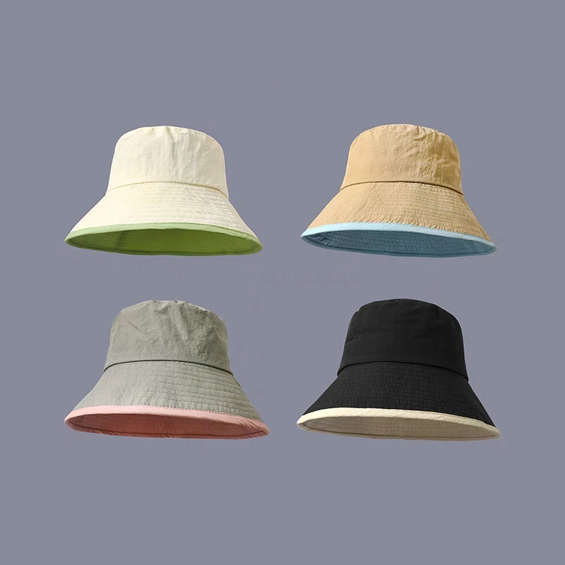 Mũ bucket 2 mặt cải viền màu độc đáo lạ mắt chất liệu thông thoáng mùa hè dã ngoại thời trang phong cách Hàn Quốc mới