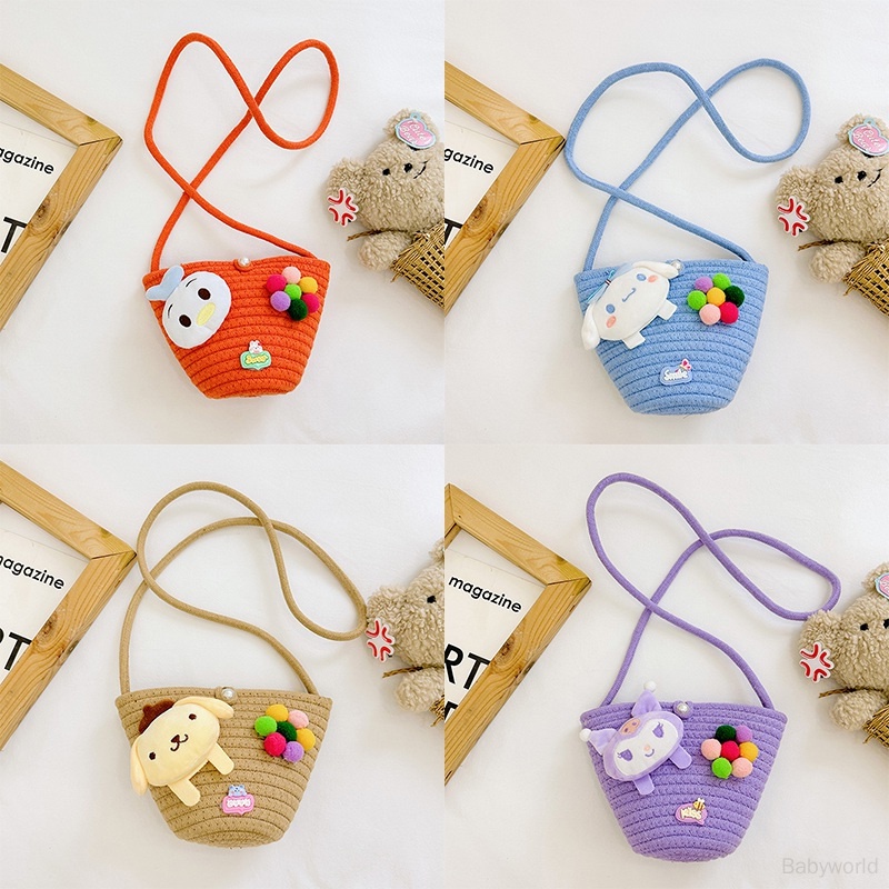 Túi Cói Đeo Chéo mini In Họa Tiết Hoạt Hình Dễ Thương Thời Trang Đi Biển Cho Bé Gái