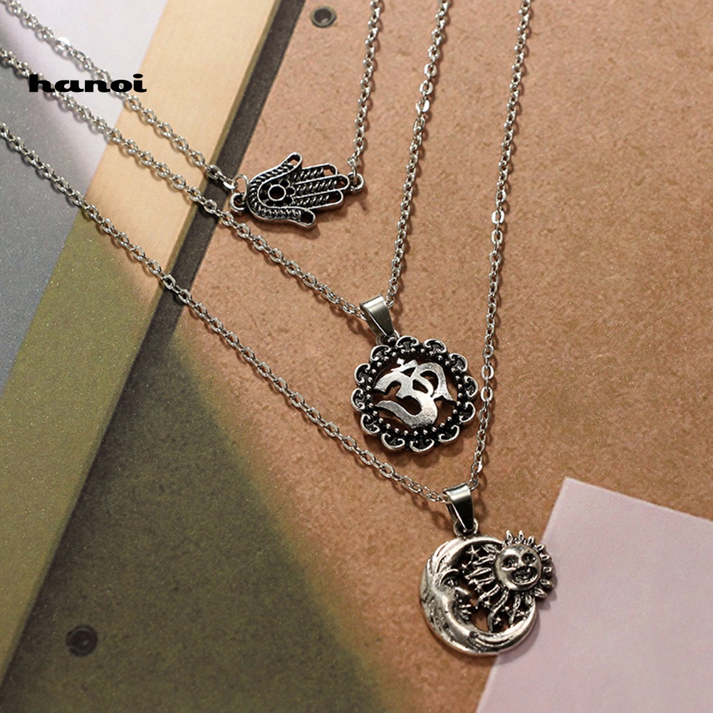 Vòng cổ NhiềU LớP HìNh BàN Tay Fatima MặT Trăng Ngôi Sao ThờI Trang Cho Nữ